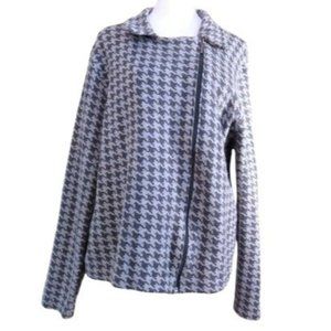 CHAPS Gray Houndstooth Cozy Knit Light Academia Classy Moto Jacket | Women's XL